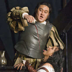 Rigoletto - Royal Opera House, Covent Garden, 07/2007 - 3rd Act, Jana Sykorova as Maddalena, Woo Kyung Kim as Duke of Mantua © Clive Barda