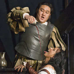 Rigoletto - Royal Opera House, Covent Garden, 07/2007 - 3rd Act, Jana Sykorova as Maddalena, Woo Kyung Kim as Duke of Mantua  Clive Barda