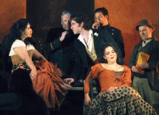 Carmen - Royal Opera House, Covent Garden, 03/2008, 2nd Act at the Lilas Pastia's tavern - Jana Sykorova Mercdès, Kyle Ketelsen Escamillo, Nancy FAbiola Herrera Carmen  Catherine Ashmore