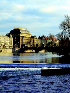Prague opera: National Theatre - view of the Vltava river. Prague opera tickets online